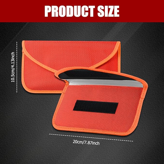 2PCS Faraday Bags for Car Key and Cell Phone, Signal Blocking Bag, Faraday Key Fob Protector, Universal Cell Phone Privacy Card Protection Car Accessories for Anti-Thefting (Orange)