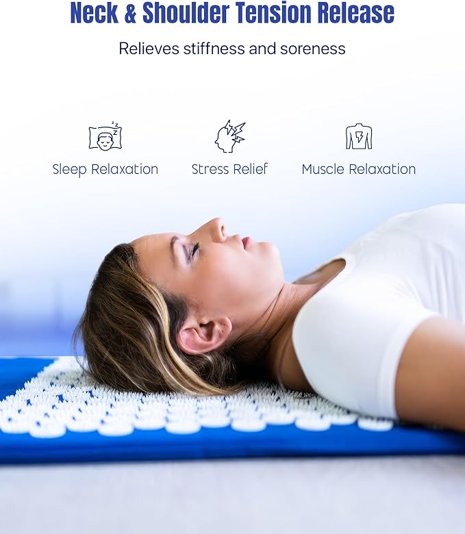 ROMIX Acupressure Mat and Pillow Set, Acupuncture Mat for Back Pain, Neck, Shoulder Pain Relief, Stress Reduction, Wellness Therapy, Cushioned Acupressure Mats with Carry Bag for Men and Women