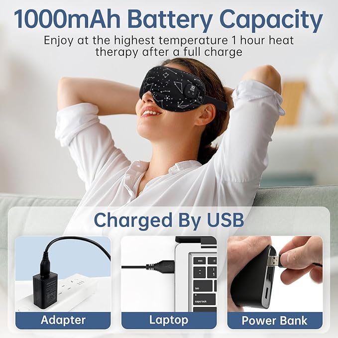Heated Eye Mask, Cordless Warm Eye Compress for Dry Eyes Blepharitis, Stye Eye Treatment with 4 Heating Levels & 4 Timer Settings, Detachable & Washable