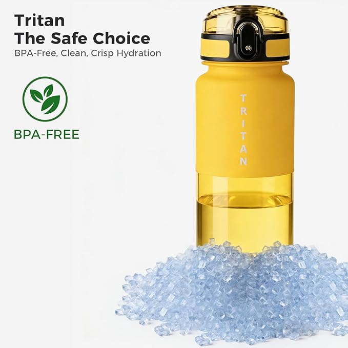 32oz Water Bottle with Chug Lid, Frosted & Clear Tritan BPA-Free, Leakproof, Wide Mouth, Portable Sports Water Bottle for Gym, Office, Travel, Outdoor (Yellow)