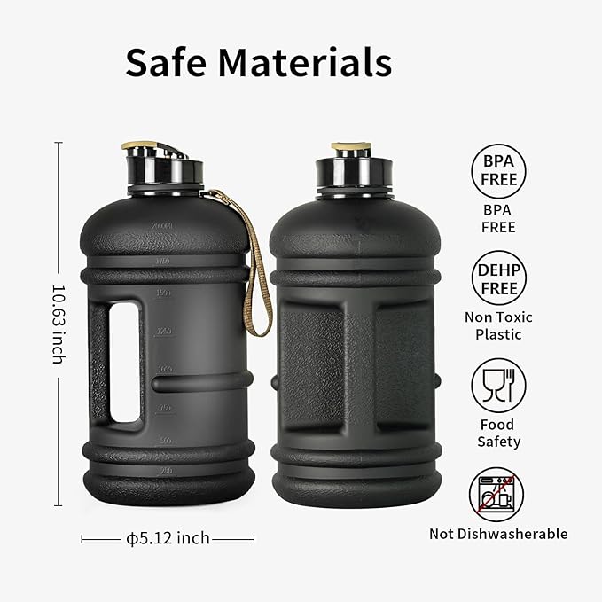 TOOFEEL 2 Liter Water Bottles - Half Gallon Water Bottle BPA Free - Ideal for Gym, Big Water Jug, Reusable Sports Bottle with Measurements Marked Drink Container (2.2L 74oz Matte Black Water Jugs) | Half Gallon, Water Bottle, BPA Free, Ideal for Gym, B...