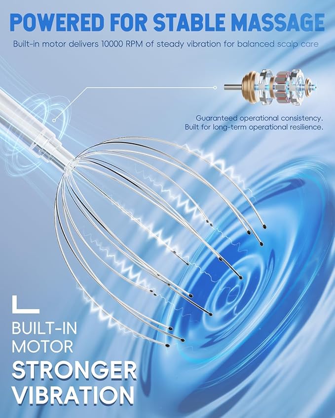 Head Massager Scalp Stress Relief, Rechargable Electric Scalp Massager, Handheld Vibrating Head Scratchers with 20 Metal Fingers for Hair Scalp Massage Relaxation Self-Care