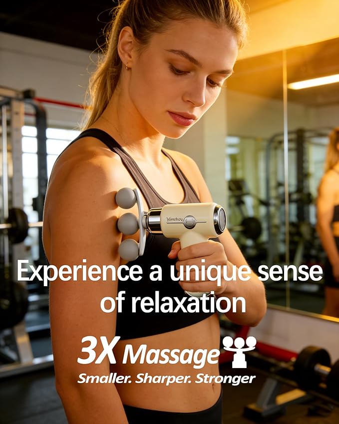 Mini Massage Gun Deep Tissue, Portable Handheld Massage Gun for Muscle Recovery, Quiet Percussion Massager with 9 Heads, Lightweight USB-C Rechargeable Massage Gun for Travel, Gym & Office