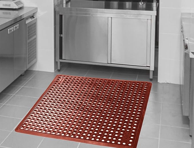 Rhino Mats, B-Series Anti-Fatigue Drain-Thru, Grease Proof, Non-Slip Drainage Floor Mat for Restaurant, Kitchen, Pool, Car Wash, Lab, Gyms, Workplace, Docks or Anywhere (Terra Cotta, 3' x 3' x 3/4")