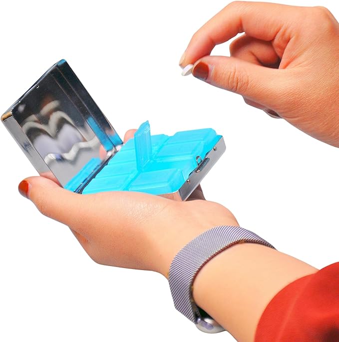 Cute Travel Pill Box Organizer with 8 Compartments - Compact and Fashionable Pill Case with Mirror - Ideal for Medications (Starry Flowers)