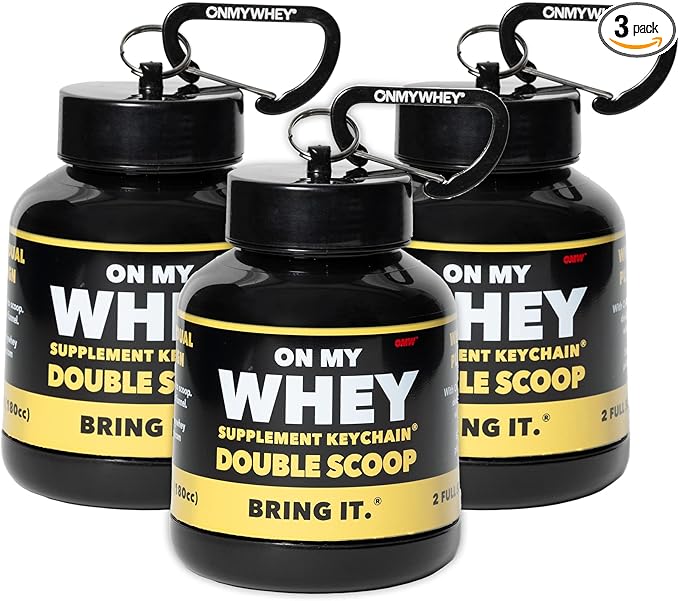 ONMYWHEY Protein Powder Container to Go - Travel Water Bottle Funnel for Mixes, Portable Pre Workout Supplement Containers & Dispenser Funnels, Mini Preworkout Supplements Holder Keychain Bottles