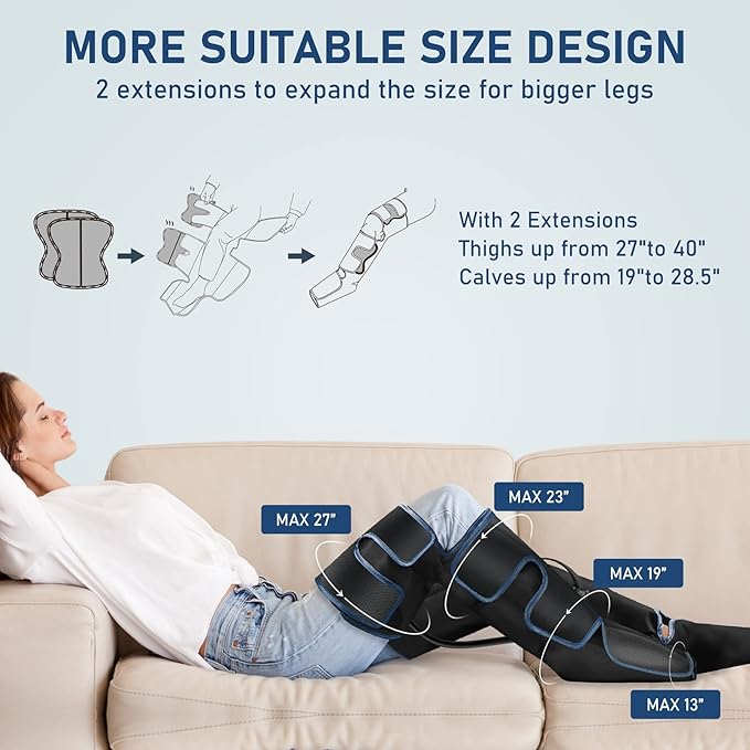 QUINEAR Leg Massager for Circulation and Pain Relief, Full Leg Compression Massager with Heat 2 Extender 3Heat 3Mode 3Intensity Sequential Compression Boots for Cramps Edema Swelling,FSA-HSA Eligible