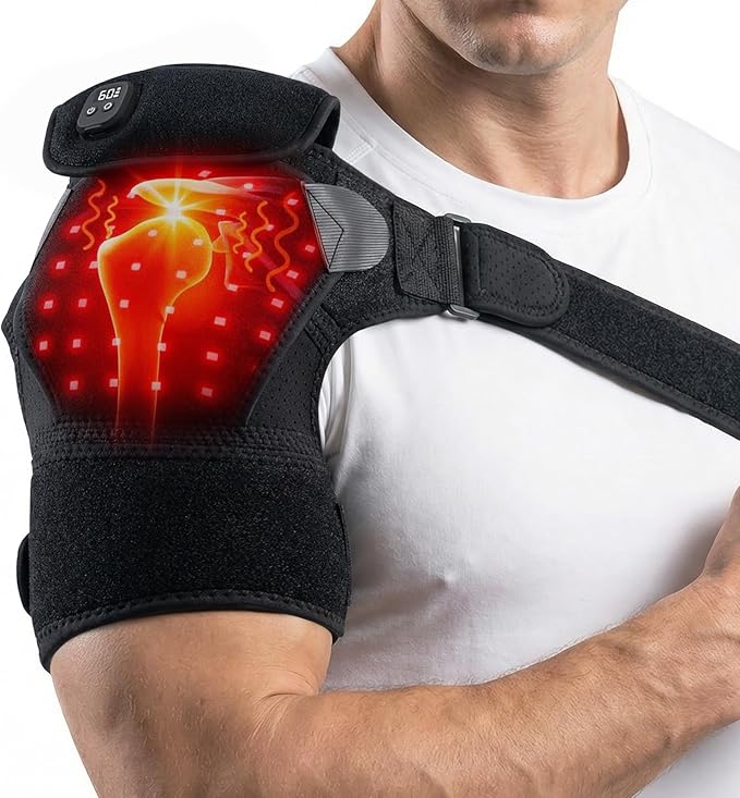 Cordless Red Light Therapy Shoulder Heating Pad, 660nm & 850nm Infrared Light Portable Shoulder Wrap with 3 Modes, 3000mAh Rechargable Shoulder Brace for Athletes Elderly