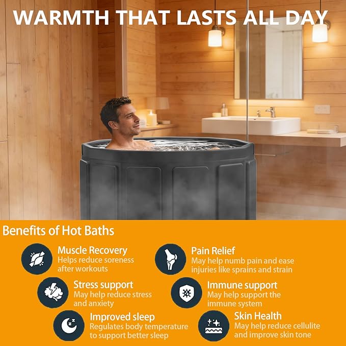 Portable Bathtub for Adult, Foldable Soaking Bathtub for Hot SPA&Ice Bath, Foldable Small Bathtub collapsible bathtub for Bathing, 6-layer Insulated portable tub,Space-Saving (black, 25.9X27.5 IN)