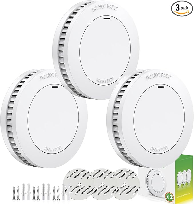 Smoke Detector10-Year Battery Powered Photoelectric with Test/Silence Button for Home Use (3 Pack)