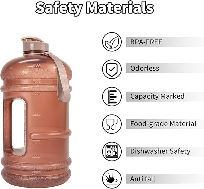 TOOFEEL Gallon Water Bottle - 128 oz with Flip Lid & Handle, BPA Free, Marked Measurements - Transparent Pink
