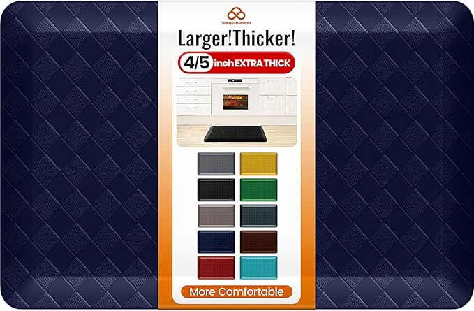 4/5 Inch Extra Thick Kitchen Mats for Floor,Non Slip Anti Fatigue Kitchen Rugs,Waterproof Stain Resistant Sink Mat,Cushioned Standing and Comfort Mats for Office (17"x24" Blue)
