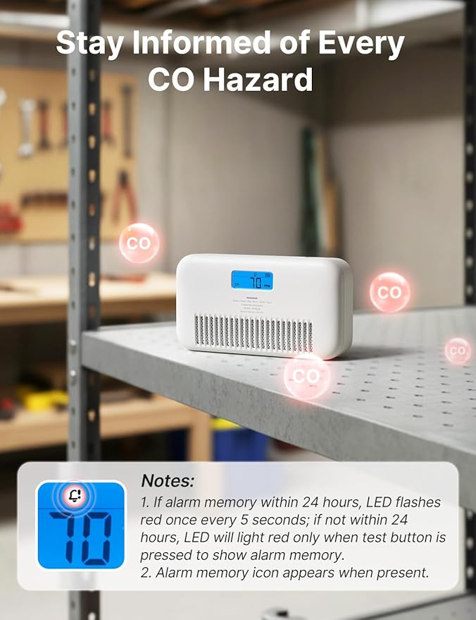 X-Sense 3-in-1 Carbon Monoxide Detector, with Temperature & Humidity Monitor, Voice Alerts, Replaceable Battery Powered CO Alarm, XC0M-SR, 1-Pack
