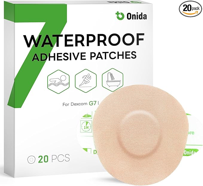 Onida Dexcom G7 Adhesive Patches 20PCS,Waterproof Over Patches for G7 & Stelo Flexible CGM Tape,Pre-Cut Adhesive Medical Tape, Continuous Glucose Monitor Sensor Cover