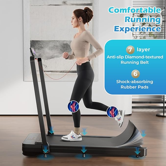 GYMAX Walking Pad, 3 in 1 Free-Assembly Under Desk Treadmill with 300lbs Capacity & LED Display, 2.25HP Portable Compact Treadmill Running Machine for Small Space Home Office