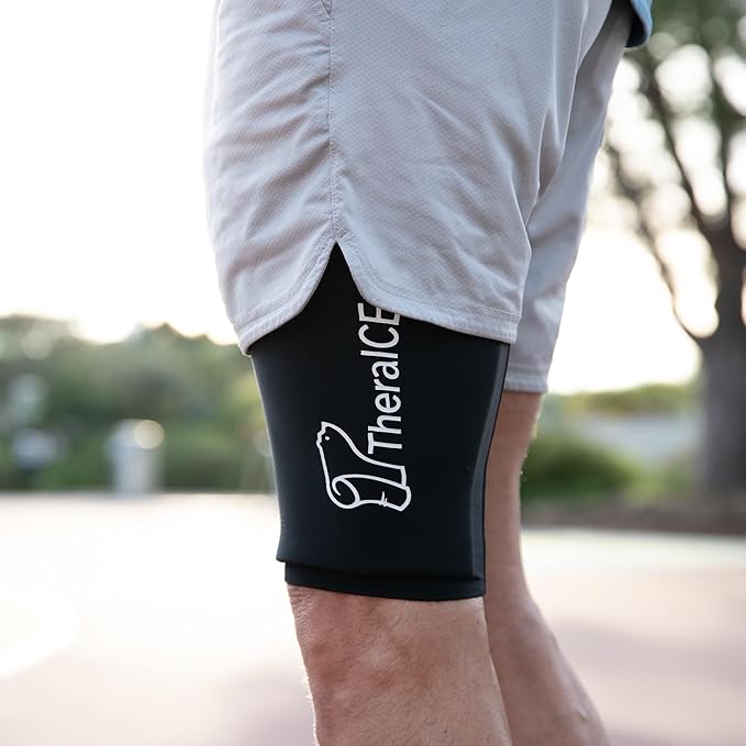 TheraICE Hamstring Compression Sleeve for Women & Men, Hot and Cold Compress Reusable, Thigh Wrap, Cooling Sleeves, Quad Ice Packs for Injuries Reusable, Hamstring Braces Recovery for Pain Relief(XXL)
