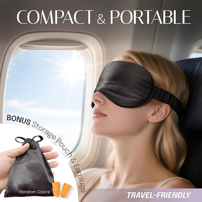 Silk Sleep Mask Eye Mask Blindfold with Double Layer Silk Filling and Elastic Strap for Full Night's Sleep, Travel and Nap, Soft Eye Cover Eyeshade with Luxury Bag and Ear Plugs by OLESILK (Navy Blue)