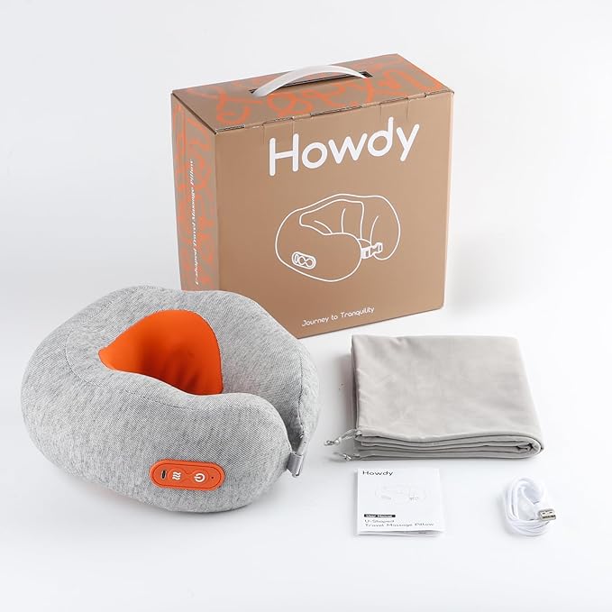 Howdy Shiatsu Neck Massager with Heating [2026 Upgraded], Heated Neck Pillow Cordless for Pain Relief Deep Tissue Kneading, Valentine's Day for Her/Him Gift, 2-in-1 Portable for Airplane Travel