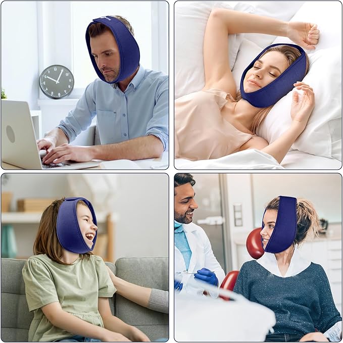 Wisdom Teeth Ice Pack Head Wrap, Face Ice Pack for Jaw Oral Surgery Pain Relief for TMJ, Teeth Removed, 4 Cold Therapy Gel Packs Reusable, Blue