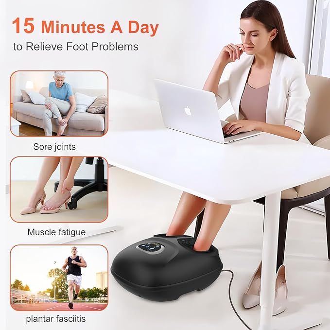 FSA Eligible Foot Massager for Neuropathy, HSA Store Feet Massager with Heat, Vibration & Compression, Deep Kneading for Tired Feet, Birthday Gifts for Women Men（Black）