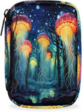 Abstract Tree Forest Jellyfish Travel Pill Organizer Box Weekly Portable Pill Case Daily Pills 7 Day Small Birth Control Pills Container Removable Compartments for Medicine Vitamins Fish Oil