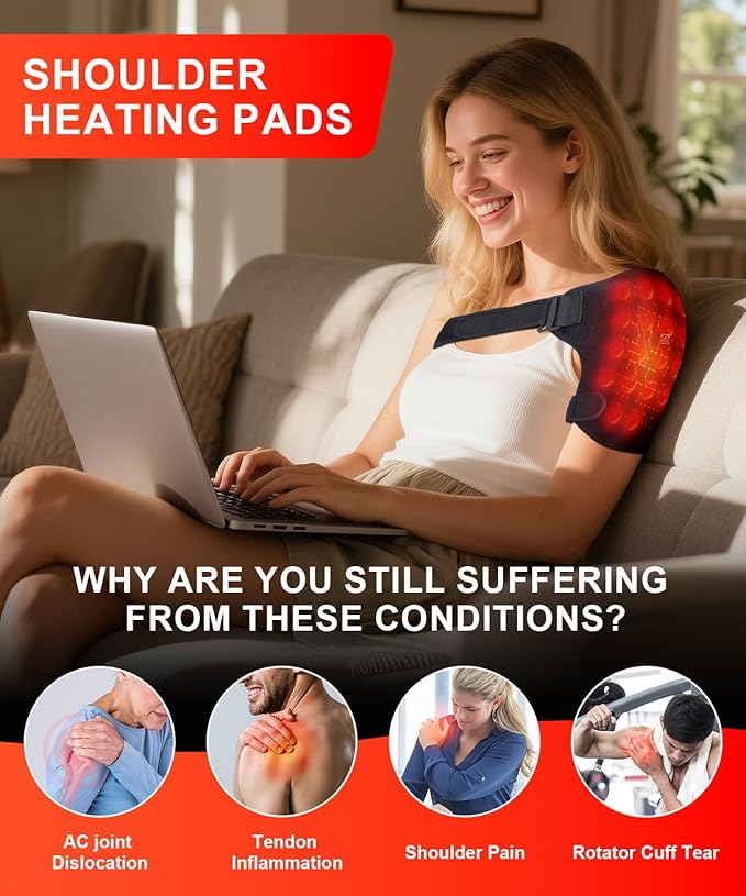 Shoulder Heating Pads for Pain Relief - Jade Stone Heated Shoulder Wrap with 3 Temperature Settings, Ideal for Rotator Cuff, Shoulder Soreness Relief at Home,Office