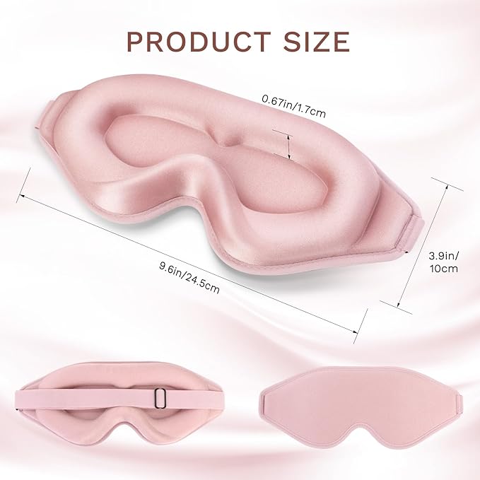 FlyCoco 99% Fully Block Out Light Eye Sleep Mask, 3D Deep Contoured Eyes Cover Zero Pressure, Long Lash Extension Eyes Mask with Adjustable Straps for Sleeping Travel Home Nap Rest Women Men (Pink)