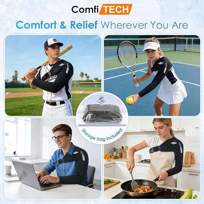 ComfiTECH Shoulder Arm Ice Pack Wrap for Pitchers & Volleyball Players, Reusable Ice Pack for Shoulder & Elbow & Arm Cooling, Adjustable Ice Arm Sleeve for Post-Training Recovery & Muscle Comfort, XL