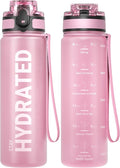 Sahara Sailor Water Bottle, 32/25/17oz Durable and Leakproof Water Bottles Motivational with Time Marker, Tritan, BPA Free, Wide Mouth with Easy Clean Brush for Gym, Travel, School, Office (1 Bottle)