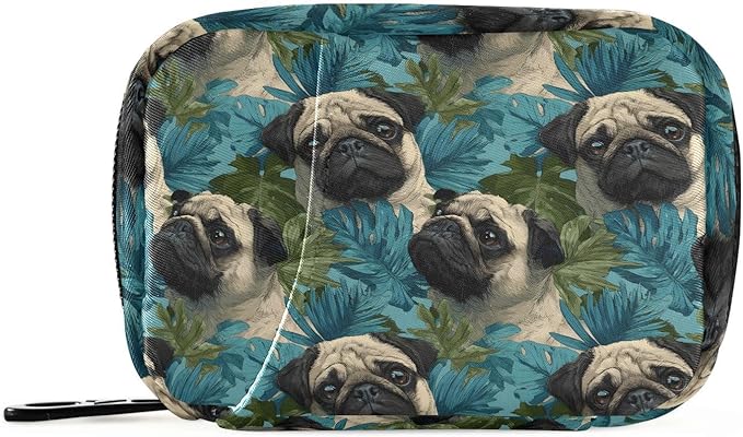 Pill Organizer Case Pouch Hawaiian Pug Print for Travel, Portable Pill Box Supplement Holder 7 Days