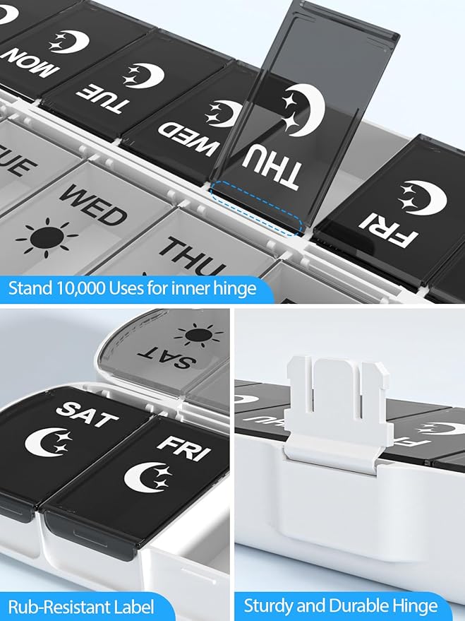 Gelibo Pill Organizer 2 Times a Day,Magnetic Foldable Weekly AM PM Pill Case, Large Travel Pill Box for Vitamins,Supplements,Medication Organizer 7 Day,Never Spill Pills,Easy to Open for Arthritis