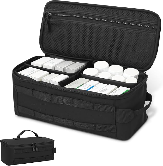 First Aid Bag Empty,Travel Bag Empty Pill Box Organizer, Portable Travel Pill Bottle Organizer for Home Outdoor Emergency Traveling(black,13.78 x 5.91 x 4.72 in)