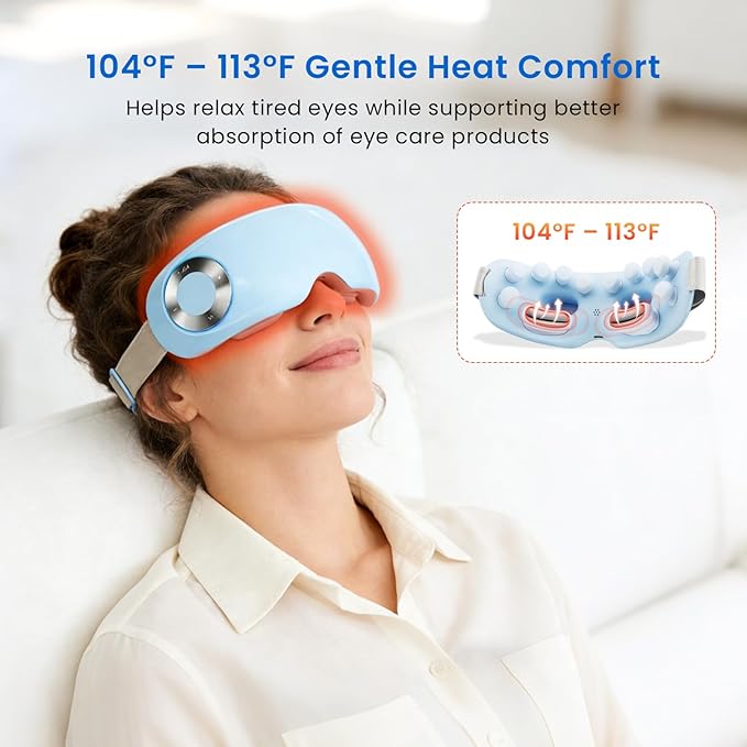 Eye Massager with Water Mist & Heat Therapy, 4 Modes Bluetooth Eye Massage Device for Dry Eyes & Eye Strain Relief, Gift for Women