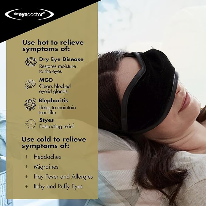 The Eye Doctor Premium Dry Eye Mask – Sterileyes Antibacterial Hot Eye Compress for Dry Eye, Blepharitis & MGD, Removable Cover, Hot or Cold Use, Includes 6 Eyelid Wipes