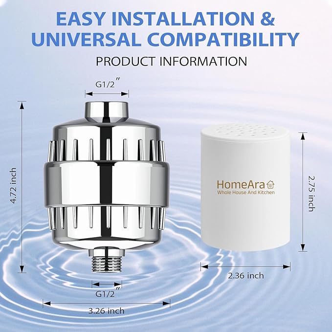 Shower Head Filter for Hard Water High Output 20 Stage Shower Filter Removes Chlorine Fluoride, Heavy Metals Improves Dry Itchy Skin, Nails, Hair Dandruff Universal Fit Chrome Shower Filter