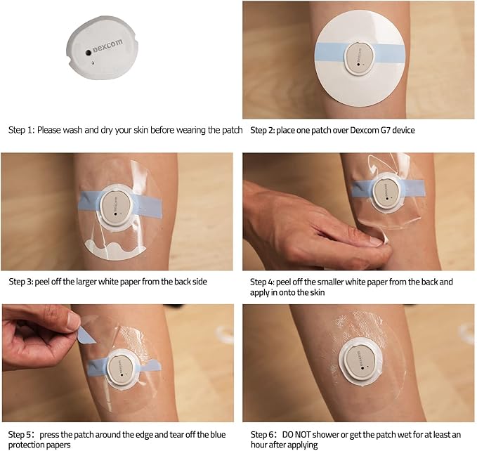 Adhesive Patches Pre-Cut for Dexcom G7 – Pack of 20 – Waterproof & Transparent Overpatches for 10-14 Days, Continuous Glucose Monitor Sensor Cover-GTAGKOMMEN