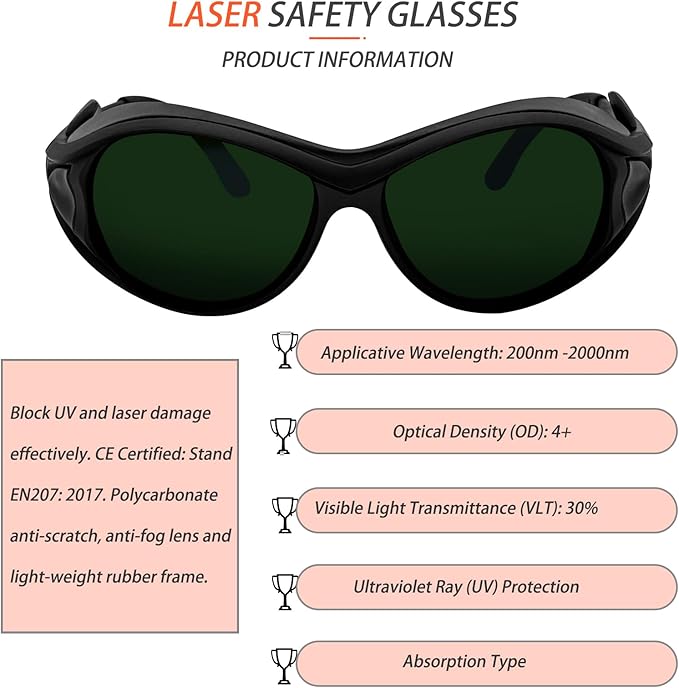 2PC Red Light Therapy Glasses, IPL Laser Safety Goggles 200-2000nm, Eye Protection for Tanning Beds and LED Light Therapy, Comfort Fit