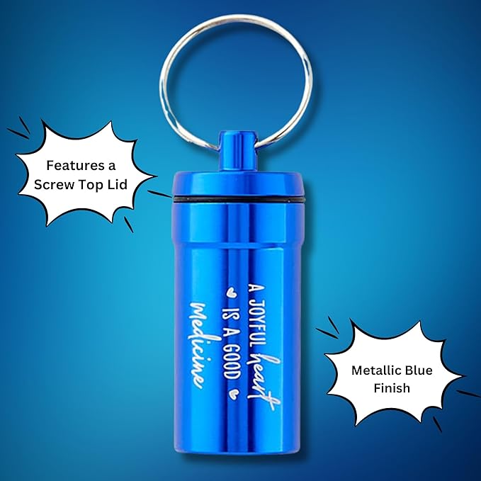 Pill Holder Keychain, Purse Accessories, A Joyful Heart is a Good Medicine, 0.87 x 2 Inches