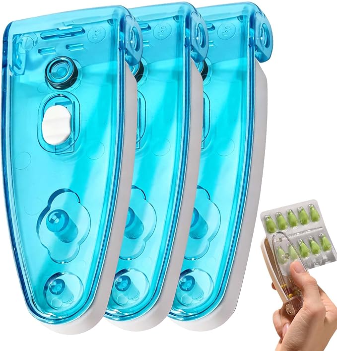 Portable Pill Taker Household Gadgets, 2025 New Travel Pill Popper for Blister Packs Opener Assistance Tool for Elderly (Blue*3)