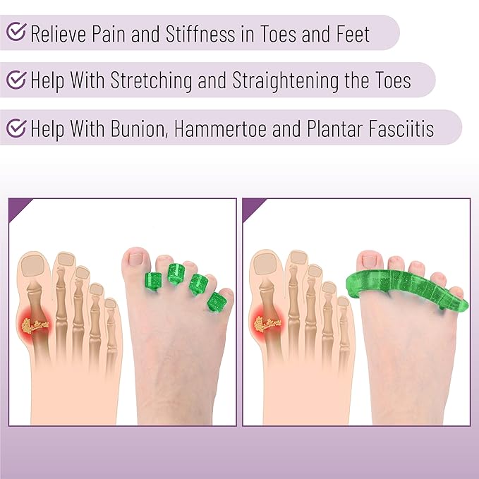 Dr. JK- ToePal Gel Toe Separator, 4 Pairs, Toe Spacers, Bunion Corrector, Green & Blue