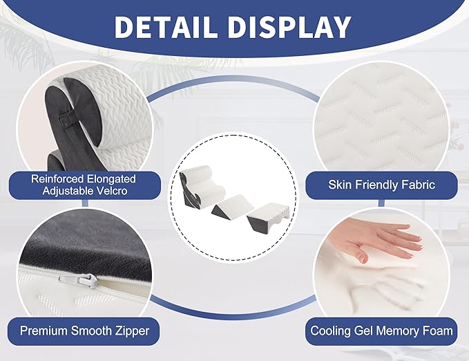 6PCS Multi-Functional Bed Wedge Pillow Kit - 7-in-1 Orthopedic Support for Back/Neck/Legs, Post Surgery Recovery & Sitting Up in Bed, Post Surgery Foam for Body, White Grey