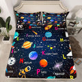 Alphabet Outer Space Astronaut Fitted Sheet Full Size, ABC Planet Bed Sheet Set Kids Toddler Galaxy Bedding Set 3Pcs