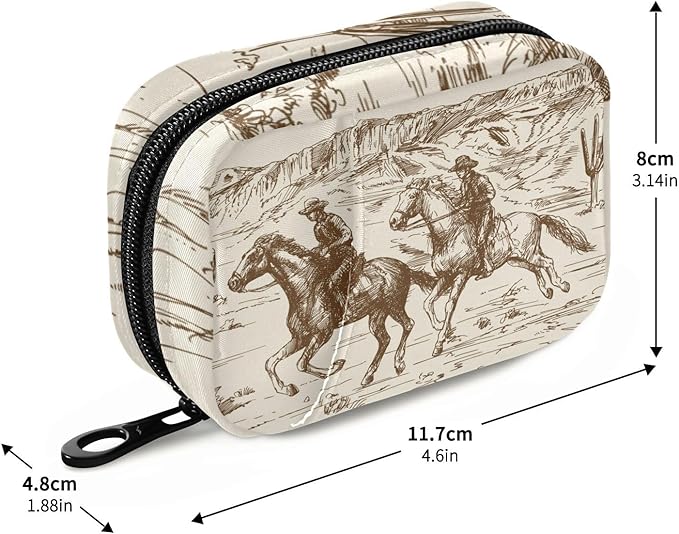 Ollabaky Western Desert Cowboy Vintage Pill Organizer Travel Pill Cases Bag Portable Pill Container 7 Days Pill Box Organizer Vitamin Supplement Holder with Zipper for Family Business