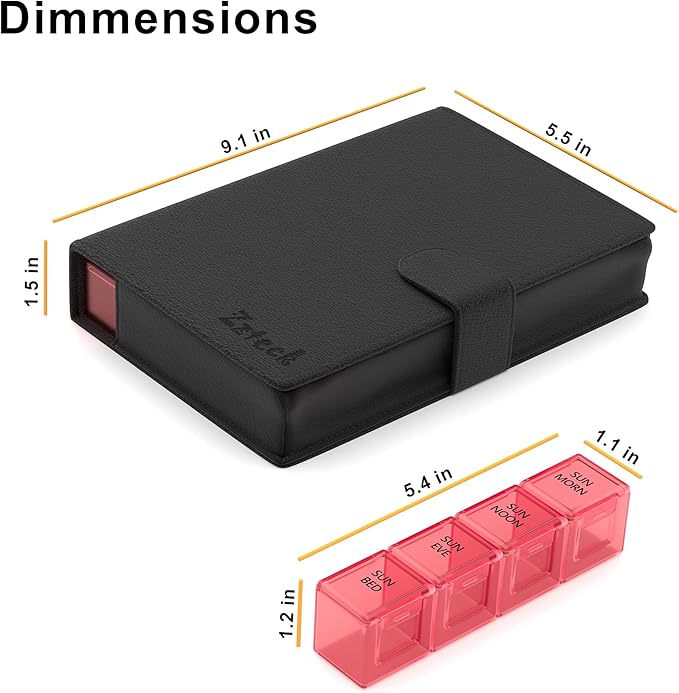 Deeper and Larger Compartments Daily Pill Organizer AM PM Medicine Pill Box, 7-Day Weekly Holder -Zzteck PU Leather Travel Case Day Night Large Medication Reminder Dispenser Vitamin Holder Container