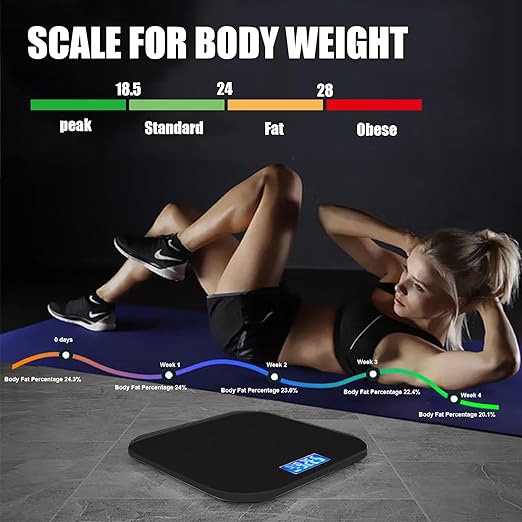 Smart Scale for Body Weight Digital Bathroom Scale with Temperature Indication Corner Design Highly Accurate Body Weight Scale Black Body Fat Scale with Blue LCD Backlight Display 400Lb/180kg
