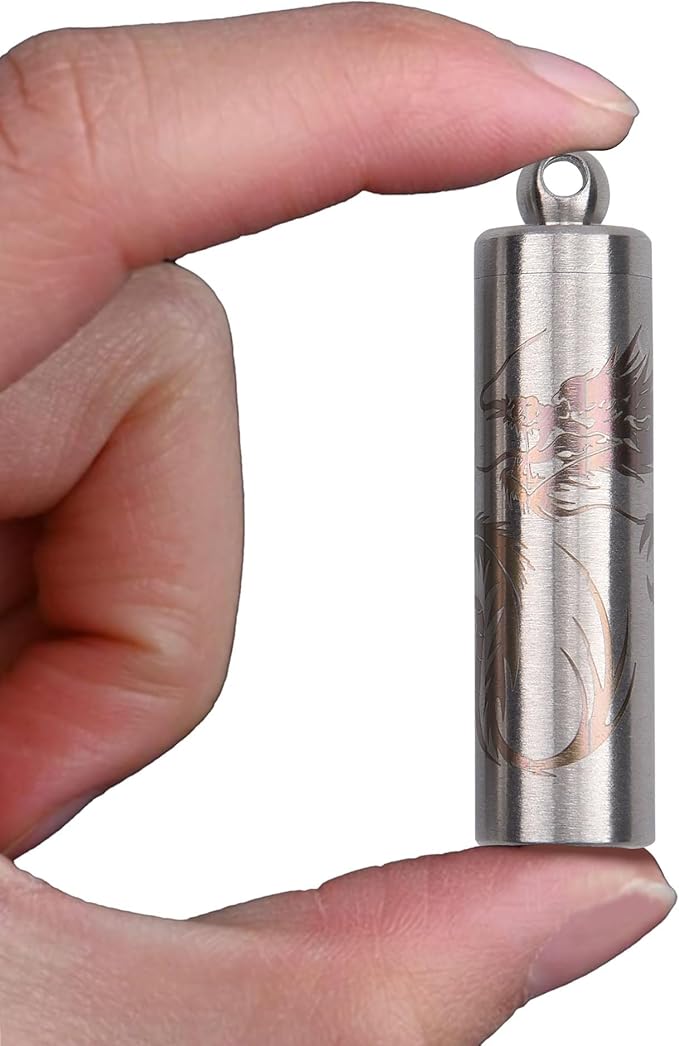 aiGear Stainless Steel Mini Pill Case Inner Diameter 0.48 Inch with Necklace Light Weight Pill Holder Waterproof Small Keychain Pill Box for EDC Outdoor Hiking Camping Travel First Aid