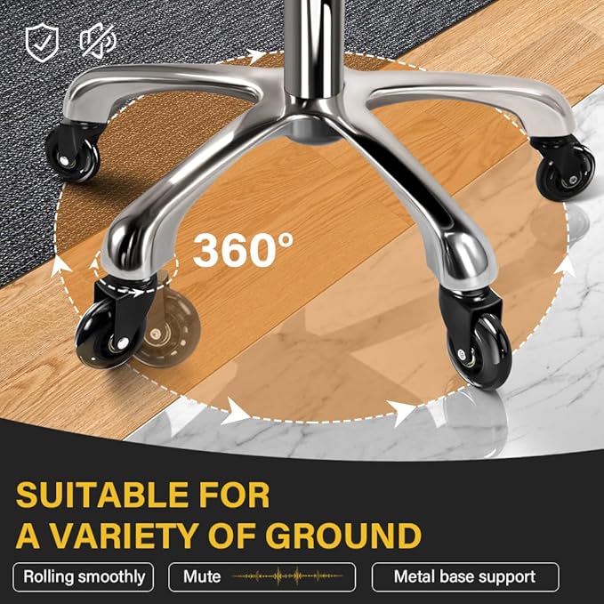 Heavy Duty Rolling Stool with Wheels Hydraulic Swivel Adjustable Rolling Chair Ergonomic Thick Leather Seat Stool Chair for Kitchen Drafting Lab Office Salon Message Stool – Black