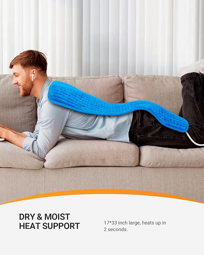 Heating Pad for Back Pain Relief & Cramps, CooCoCo Heating Pads with Auto Shut Off Large, 6 Heat Settings Electric Heated Pad, 17"x33", Light Blue