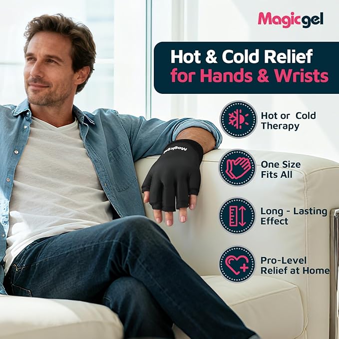 Magic Gel Hand Ice Pack Gloves - Cold Compress Cooling Gel Ice Gloves - Wrist Wrap or Hot Compress - Sports Packs for Hands - Dual Hand Heat Packs