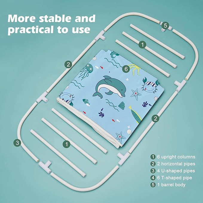 STARBRILLIANT Portable Foldable Bathtub,Soaking Standing Bath Tub for Shower Stall, Easy to Assemble Collapsible Bathtub, Suitable for Travel, Camping and Outdoor Activities (Sea B, 45inch)